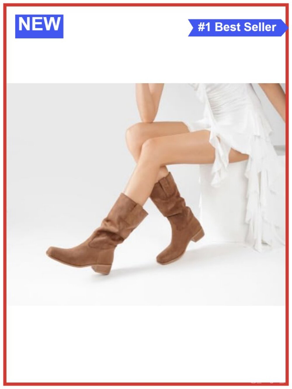 Slouchy Mid Calf Boots Square Toe Chunky Heel Faux Suede Women's Fall - Picture 2 of 6